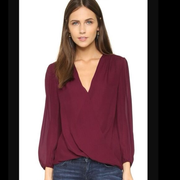 Elegant Burgundy V-Neck Blouse - Picture 1 of 4